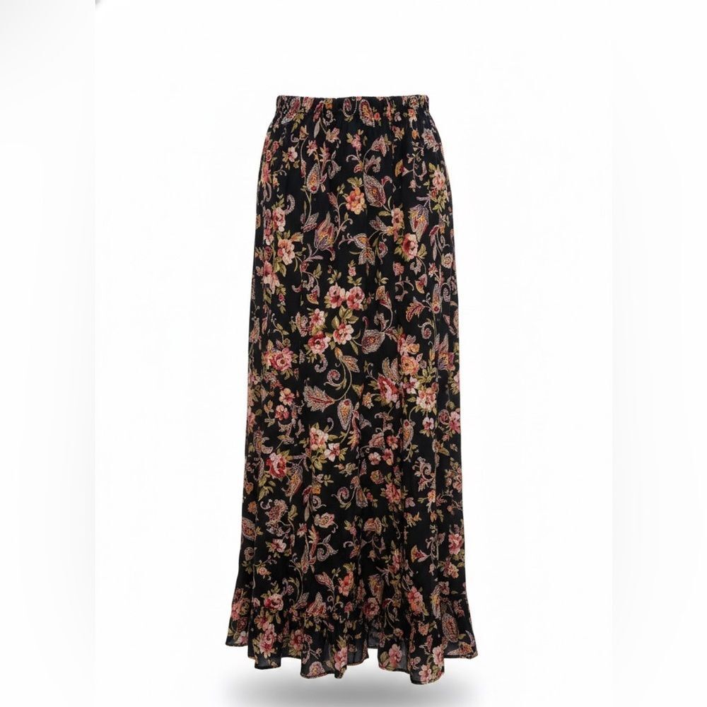 Linq Floral Black Silk Maxi Skirt